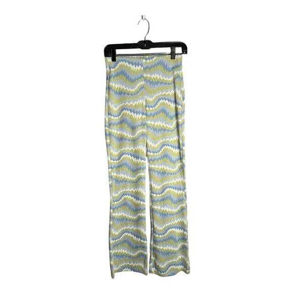 Urban Outfitters Blue and Green Printed Flared Pants Elastic Waist Size Small - Picture 1 of 8
